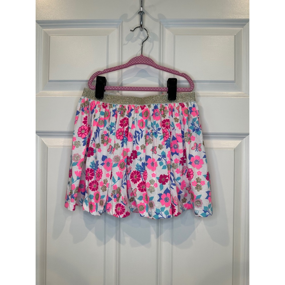 Isaac Mizrahi Kids Skort Size 7/8 White Floral Pink‎ Blue Glitter Elastic Waist